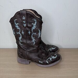 Roper Little Kids Glitter Gypsy Western Boot - Brown Blue‎ Sparkles Size 2
